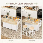 Îlot de cuisine sur roulettes avec abattant, station de charge, desserte de cuisine roulante avec plateau en bois, étagère réglable