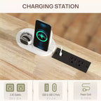 Îlot de cuisine sur roulettes avec abattant, station de charge, desserte de cuisine roulante avec plateau en bois, étagère réglable