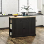 47 Îlot de cuisine en bois cannelé, Armoire de rangement pour comptoir de cuisine avec abattant, Tiroir, Étagères ouvertes, Rangement