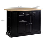 47 Îlot de cuisine en bois cannelé, Armoire de rangement pour comptoir de cuisine avec abattant, Tiroir, Étagères ouvertes, Rangement