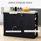 47 Îlot de cuisine en bois cannelé, Armoire de rangement pour comptoir de cuisine avec abattant, Tiroir, Étagères ouvertes, Rangement