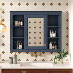 MAYEERTY 27.5 Medicine Cabinet, Wall Mounted Bathroom Storage Cabinet with Mirror 6 Open Shelves Modern Blue