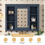 MAYEERTY 27.5 Meuble de rangement mural de salle de bain avec miroir et 6 étagères ouvertes, bleu moderne
