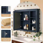 MAYEERTY 27.5 Meuble de rangement mural de salle de bain avec miroir et 6 étagères ouvertes, bleu moderne