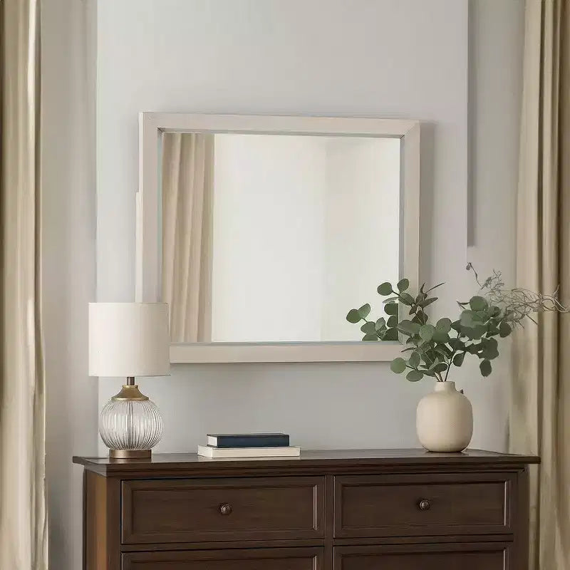 Royal Hampton Dresser Mirror, Bevel Glass, Light Gray Solid Wood Frame, 34x44