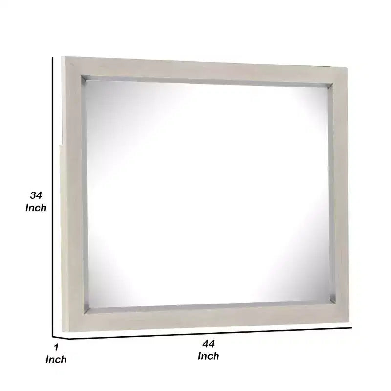 Miroir de commode Royal Hampton, verre biseauté, cadre en bois massif gris clair, 34x44