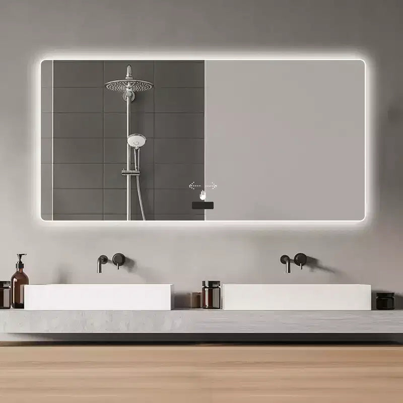Miroir de salle de bain mural LED TUYOHW 48x32 pouces avec fonction anti-buée, miroir de courtoisie mural sans cadre pour salle de bain, chambre à coucher