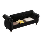 TUYOHW Banc de rangement rectangulaire, banc ottoman de bout de lit de 64,5 pouces avec design touffeté à clous, ottoman en lin pour salon, chambre, entrée