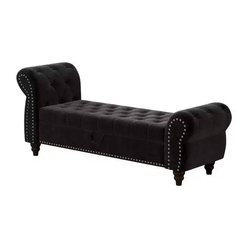 TUYOHW Banc de rangement rectangulaire, banc ottoman de bout de lit de 64,5 pouces avec design touffeté à clous, ottoman en lin pour salon, chambre, entrée
