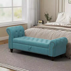 TUYOHW Banc de rangement rectangulaire, banc ottoman de bout de lit de 64,5 pouces avec design touffeté à clous, ottoman en lin pour salon, chambre, entrée