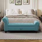 TUYOHW Banc de rangement rectangulaire, banc ottoman de bout de lit de 64,5 pouces avec design touffeté à clous, ottoman en lin pour salon, chambre, entrée