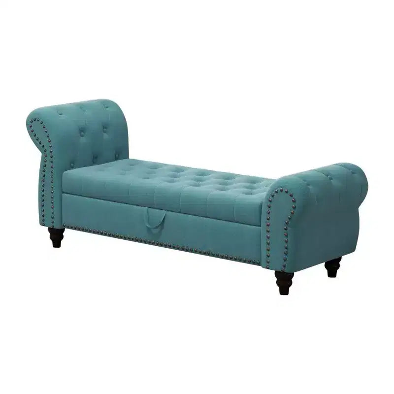 TUYOHW Banc de rangement rectangulaire, banc ottoman de bout de lit de 64,5 pouces avec design touffeté à clous, ottoman en lin pour salon, chambre, entrée