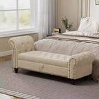 TUYOHW Banc de rangement rectangulaire, banc ottoman de bout de lit de 64,5 pouces avec design touffeté à clous, ottoman en lin pour salon, chambre, entrée