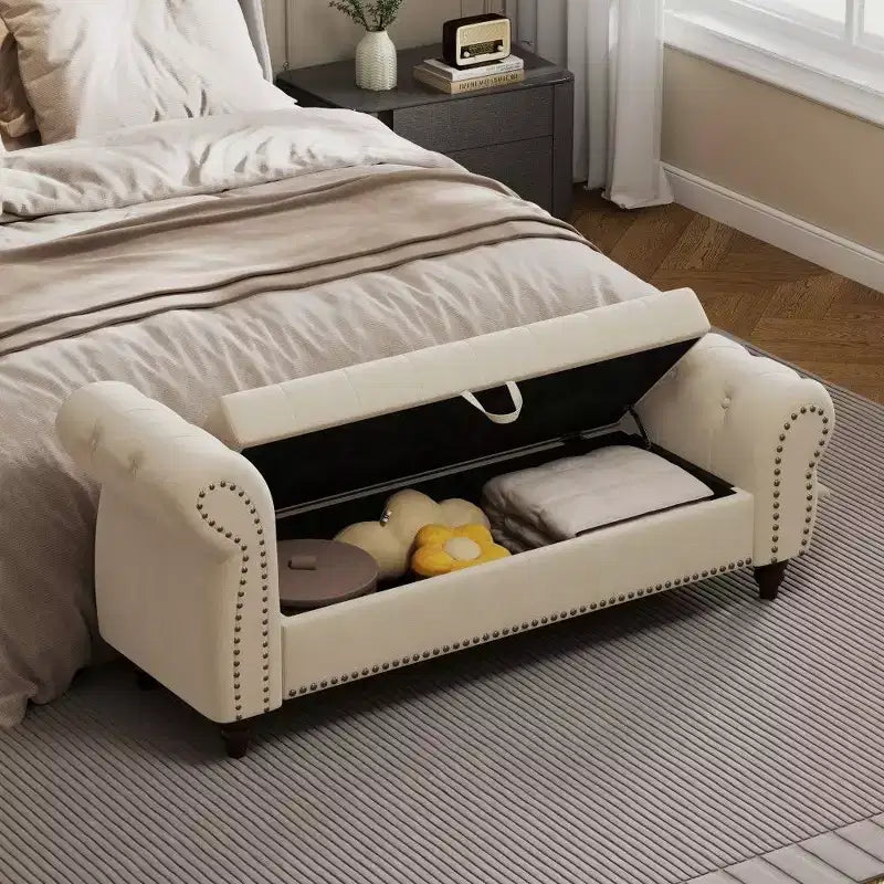 TUYOHW Rectangle Storage Bench,64.5 End of Bed Ottoman Bench with Nail Tufted Design,Linen Ottoman for Living Room,Bedroom,Entryway