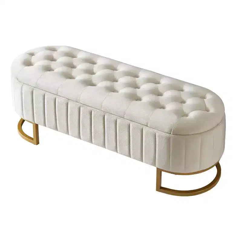 TUYOHW 59 Pouf de rangement en velours avec plateau capitonné, banc ottoman rembourré en bout de lit avec pieds en métal, pouf pour chambre à coucher, salon, entrée