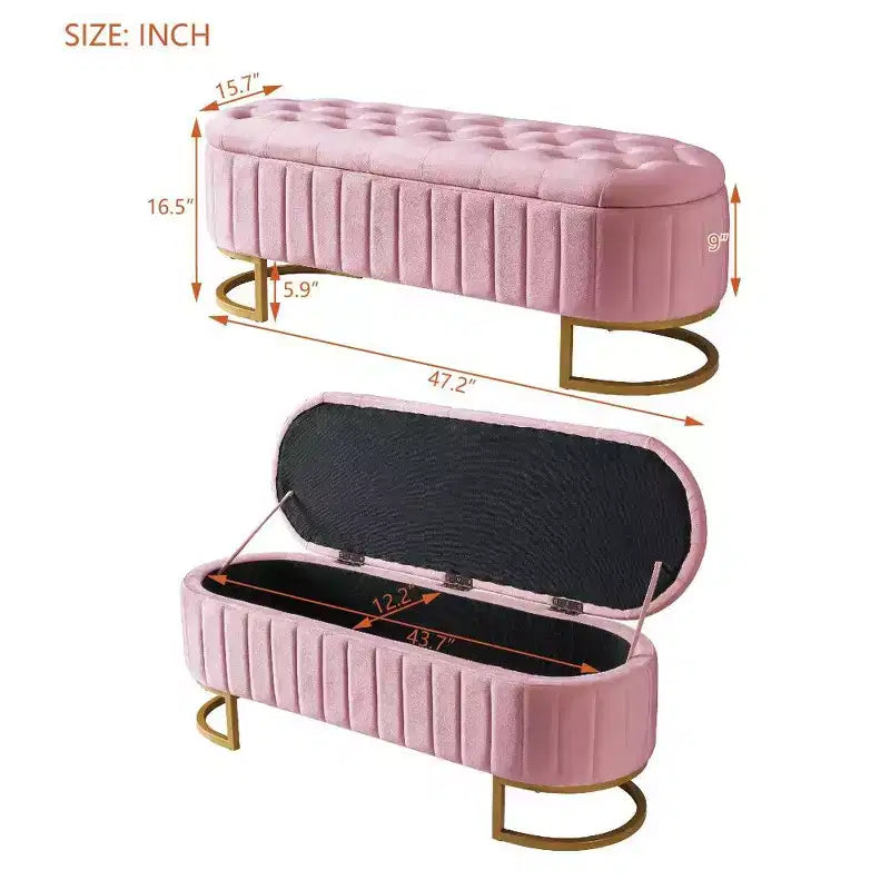 TUYOHW 59 Pouf de rangement en velours avec plateau capitonné, banc ottoman rembourré en bout de lit avec pieds en métal, pouf pour chambre à coucher, salon, entrée