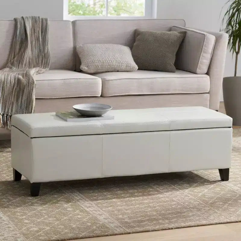 TUYOHW Banc de rangement, banc ottoman de bout de lit 51,25 avec couvercle à fermeture en douceur, ottoman rectangulaire pour salon, entrée