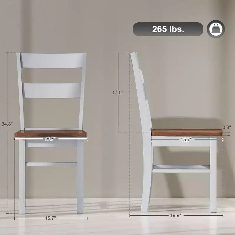 Chaises de salle à manger de ferme, ensemble de 2 chaises de table de cuisine en bois d'hévéa avec dossier ouvert pour le salon