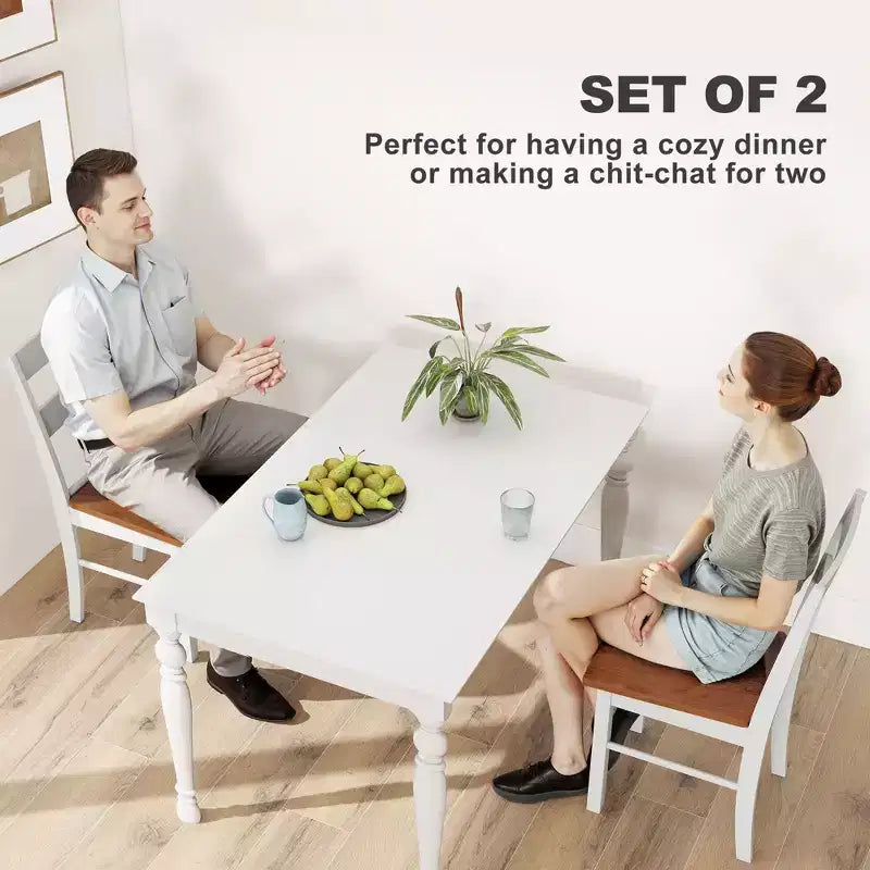 Chaises de salle à manger de ferme, ensemble de 2 chaises de table de cuisine en bois d'hévéa avec dossier ouvert pour le salon