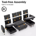 Canapé d'angle convertible Dyonery 105 avec lit gigogne, canapé-lit en U avec dossier inclinable/USB, assemblage sans outils, velours côtelé gris