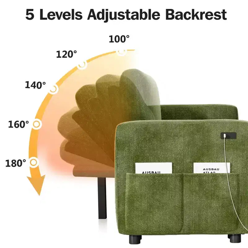 Canapé d'angle convertible Dyonery 105 avec lit gigogne, canapé-lit en U avec dossier inclinable/USB, assemblage sans outils, velours côtelé gris