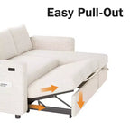 Canapé d'angle convertible Dyonery 105 avec lit gigogne, canapé-lit en U avec dossier inclinable/USB, assemblage sans outils, velours côtelé gris