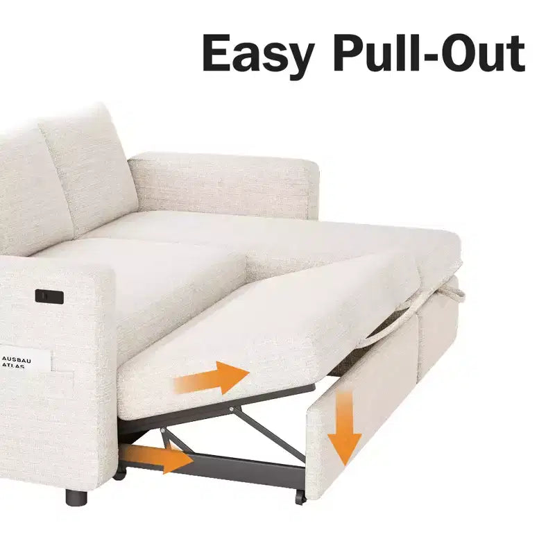 Canapé d'angle convertible Dyonery 105 avec lit gigogne, canapé-lit en U avec dossier inclinable/USB, assemblage sans outils, velours côtelé gris