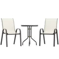 3 Pieces Bistro Set, Small Patio Furniture Set with Stackable Chairs and Glass Table for Backyard, Balcony
