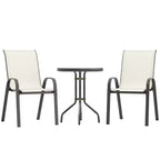 3 Pieces Bistro Set, Small Patio Furniture Set with Stackable Chairs and Glass Table for Backyard, Balcony