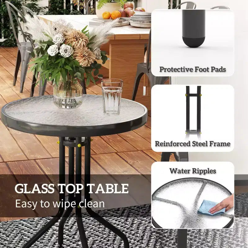 Ensemble de bistro 3 pièces, petit salon de jardin avec chaises empilables et table en verre pour jardin, balcon
