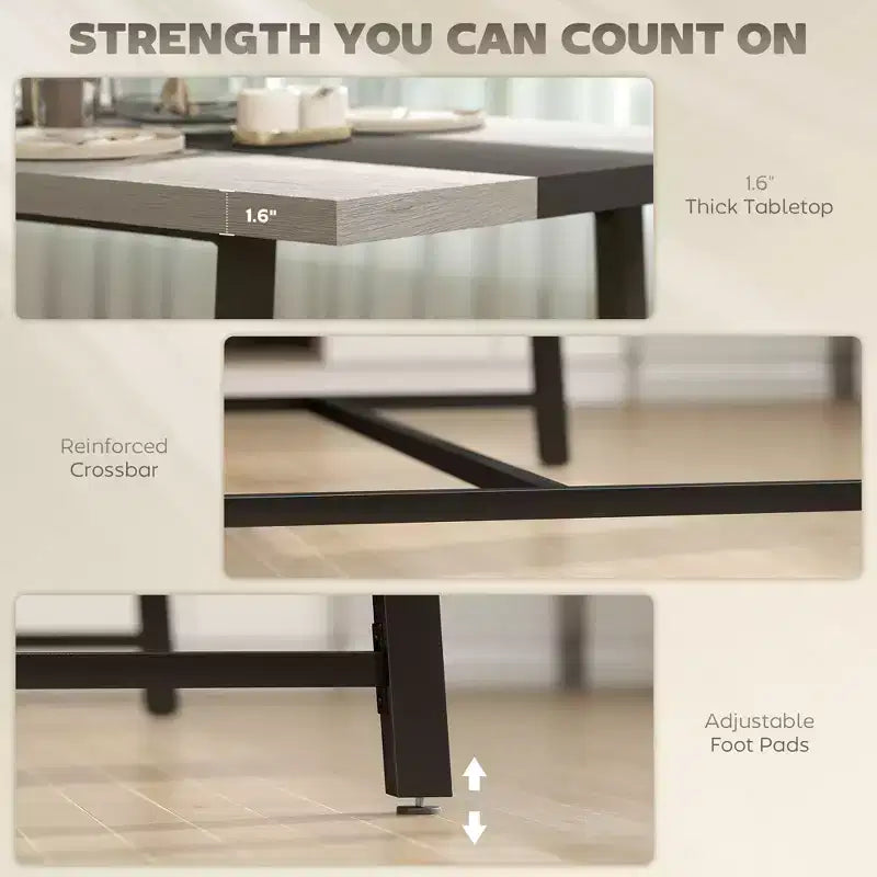 Table de cuisine industrielle pour 8 personnes, table de salle à manger de 180 cm de long avec grand plateau et pieds en acier pour salle à manger