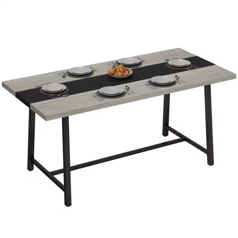 Table de cuisine industrielle pour 8 personnes, table de salle à manger de 180 cm de long avec grand plateau et pieds en acier pour salle à manger