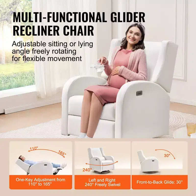 Fauteuil inclinable électrique et planeur pivotant, fauteuil inclinable planeur pivotant avec port USB et capacité de poids de 113 kg