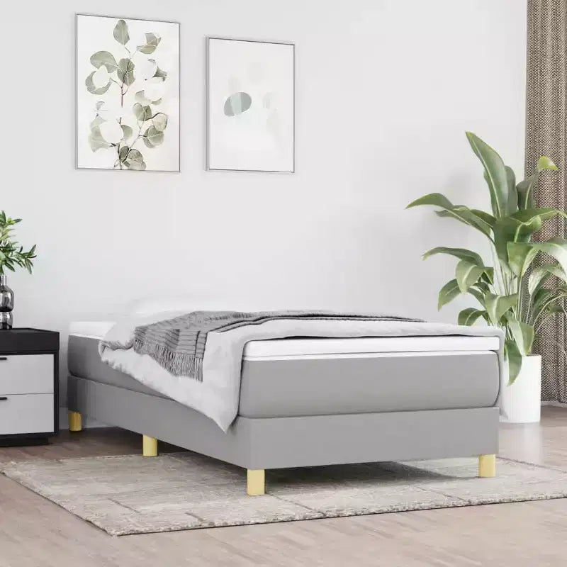 Bed Frame Light Gray Polyester, Plywood, Engineered Wood Twin XL