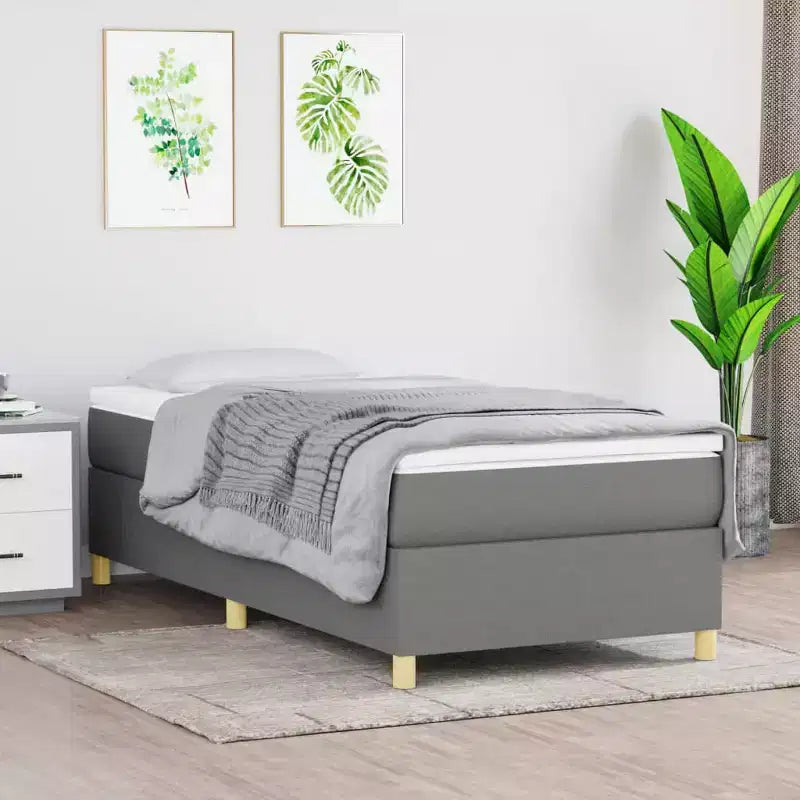 Box Spring Bed Frame Dark Gray Twin XL Fabric (US Only)