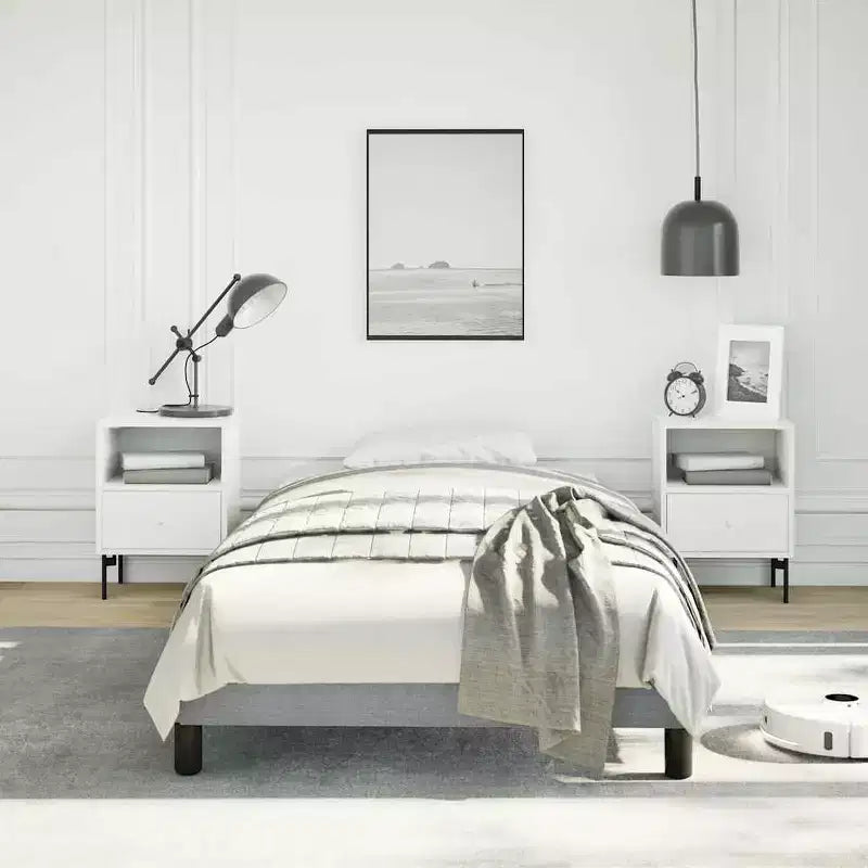 Cadre de lit en polyester gris clair, contreplaqué, bois manufacturé, Twin XL