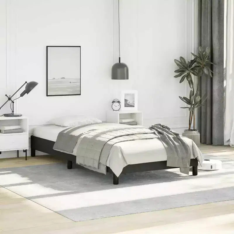 Cadre de lit en similicuir noir, contreplaqué, bois manufacturé Twin XL