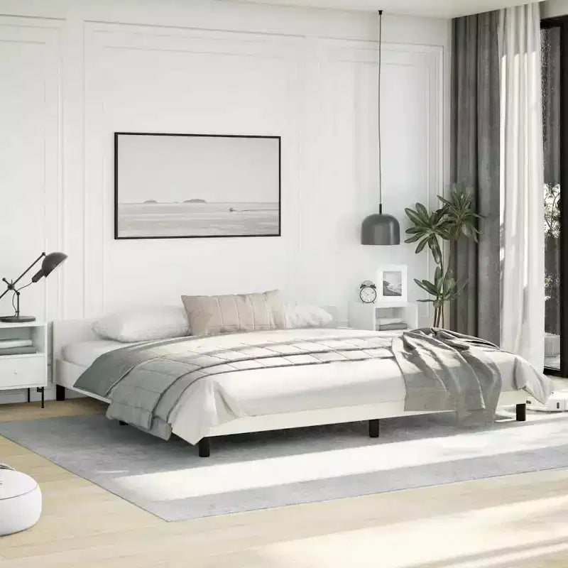 Cadre de lit avec tête de lit Similicuir blanc, contreplaqué, bois manufacturé
