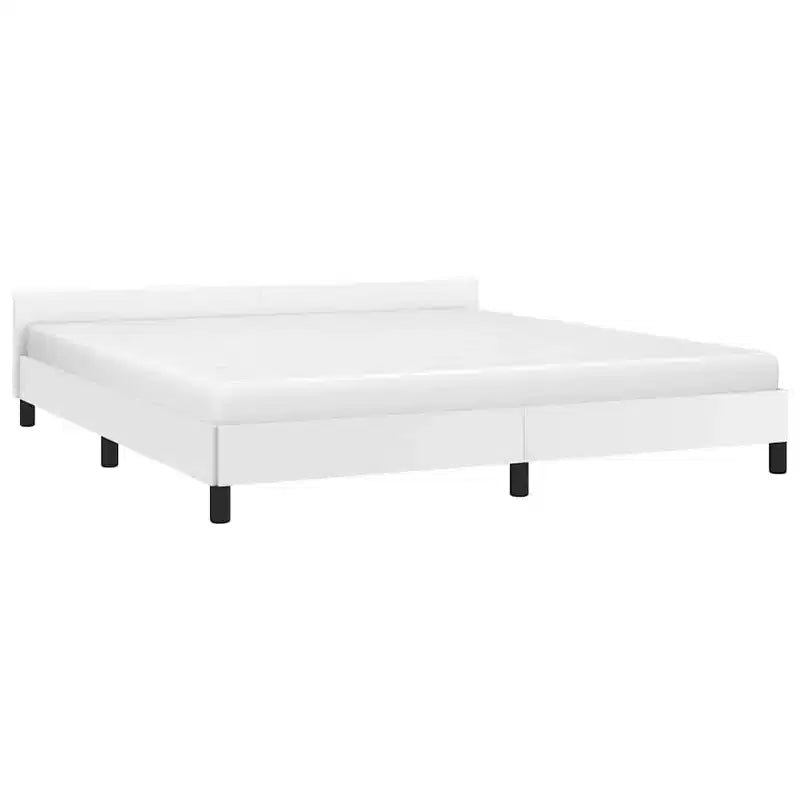 Cadre de lit avec tête de lit Similicuir blanc, contreplaqué, bois manufacturé