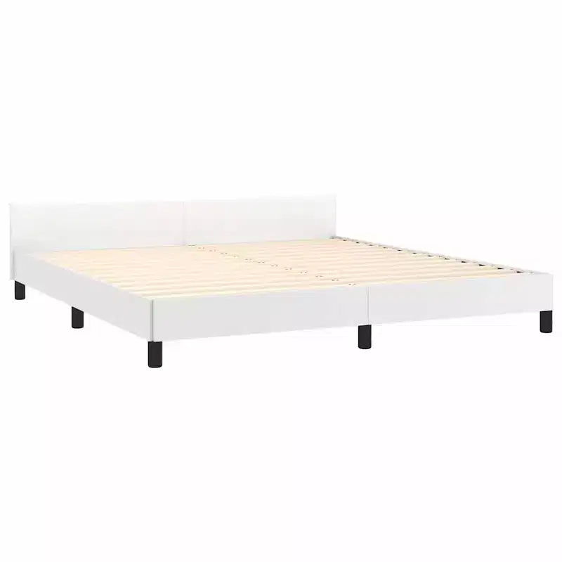 Cadre de lit avec tête de lit Similicuir blanc, contreplaqué, bois manufacturé