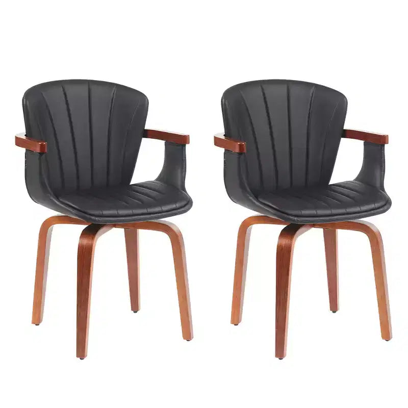Homy Casa Lot de 2 chaises de salle à manger pivotantes en similicuir PU avec cadre en bois courbé et accoudoirs