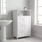 Homy Casa Standing Storage Cabinet with 3 Drawers & Single Door, White