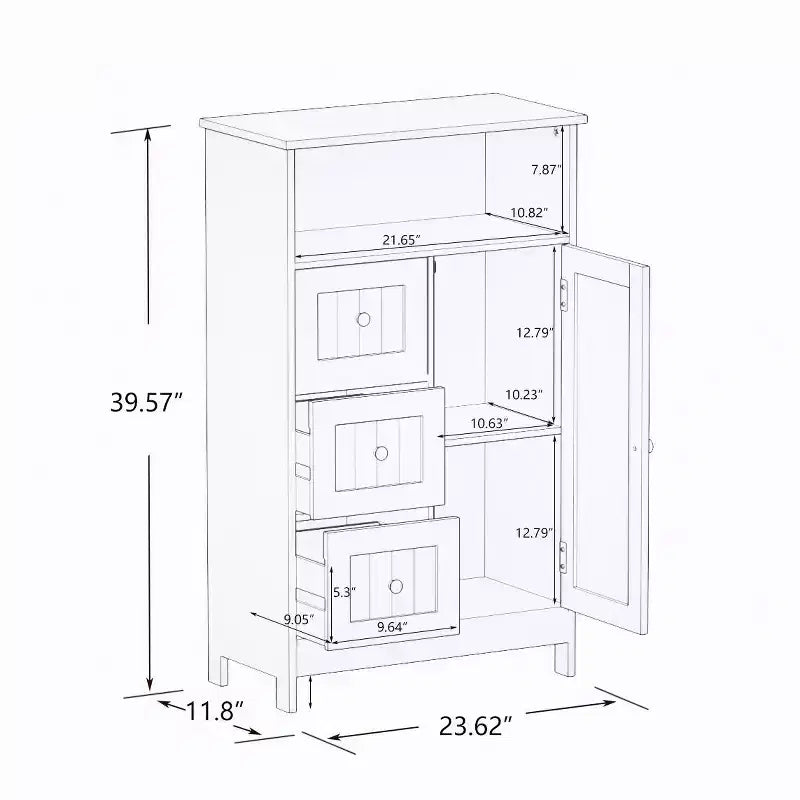 Meuble de rangement debout Homy Casa avec 3 tiroirs et une porte, blanc