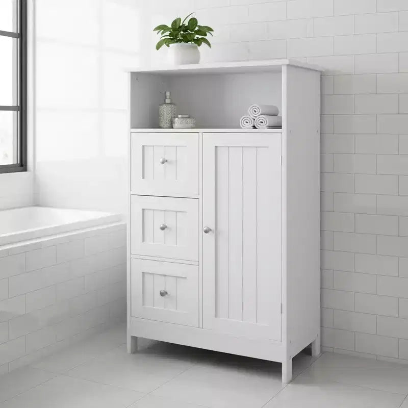Meuble de rangement debout Homy Casa avec 3 tiroirs et une porte, blanc