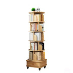 JVNOXK Bibliothèque tournante à 6 niveaux, étagère rotative ronde à 360° avec roulettes et tiroir, peu encombrante, bois pour petits espaces
