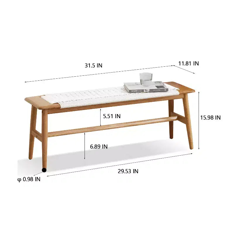 Banc tressé en chêne naturel EHMKNP : assise polyvalente pour la salle à manger, la chambre et au-delà