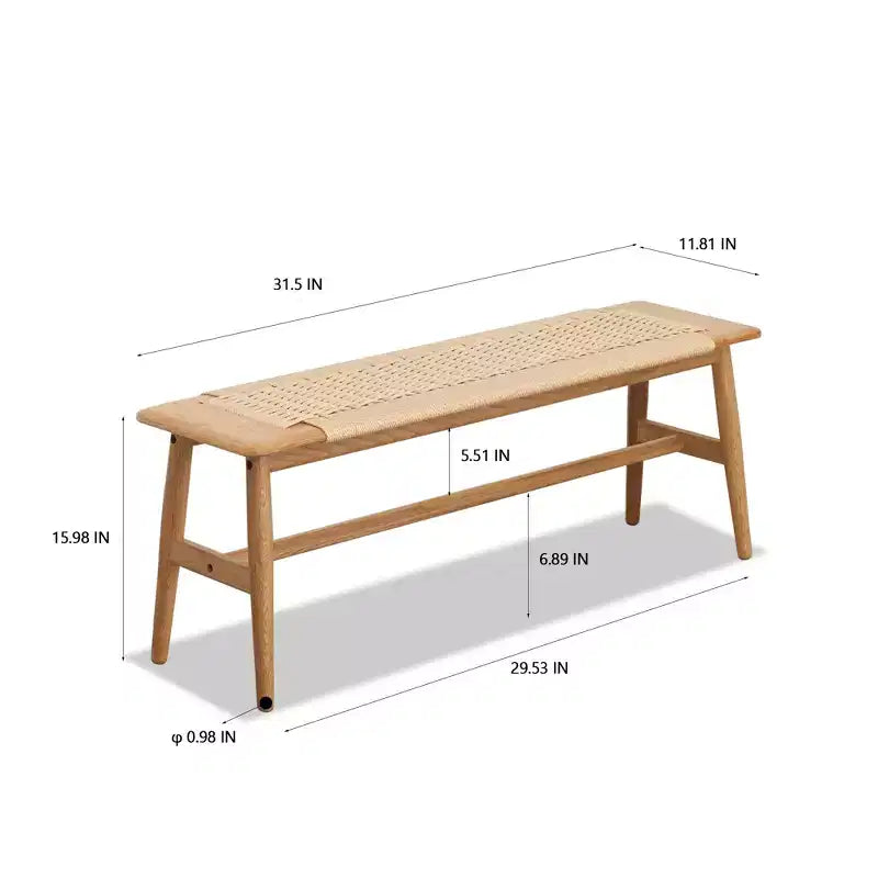 Banc tressé en chêne naturel EHMKNP : assise polyvalente pour la salle à manger, la chambre et au-delà
