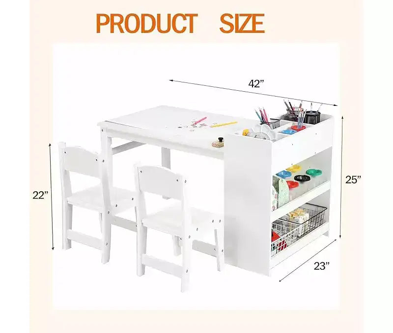 Ensemble bureau et chaise pour enfants, bureau d'art en bois avec rouleau de papier, pots de peinture et étagères de rangement, table d'activités créatives 2 en 1 pour dessiner, peindre et écrire
