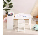 Ensemble bureau et chaise pour enfants, bureau d'art en bois avec rouleau de papier, pots de peinture et étagères de rangement, table d'activités créatives 2 en 1 pour dessiner, peindre et écrire