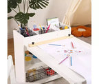 Ensemble bureau et chaise pour enfants, bureau d'art en bois avec rouleau de papier, pots de peinture et étagères de rangement, table d'activités créatives 2 en 1 pour dessiner, peindre et écrire